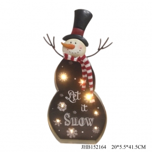 snowman outside christmas lights